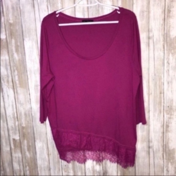 Lane Bryant Tops - Lane Bryant Dark Pink Lace Bottom Blouse
